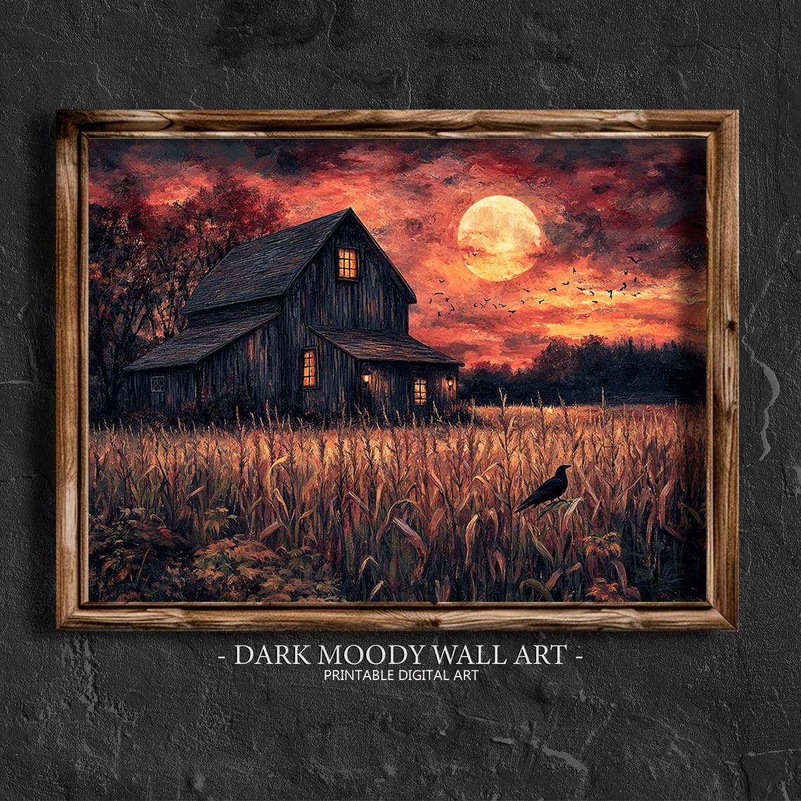 Halloween Barn Full Moon Crows Spooky Night Moody Farm Harvest Poster