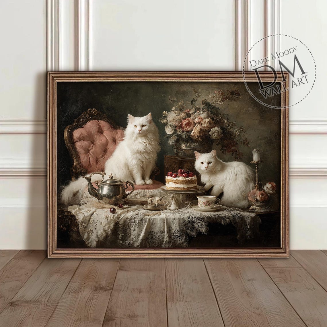 Victorian White Cats Tea Party Gothic Animal Portrait Poster