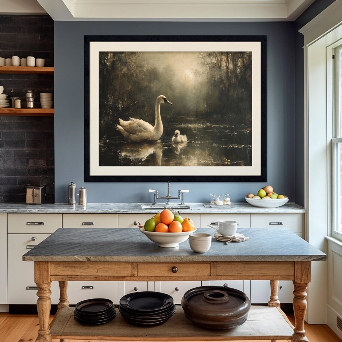 White Swan Painting, Moody Rustic Cottagecore Art - Image 2