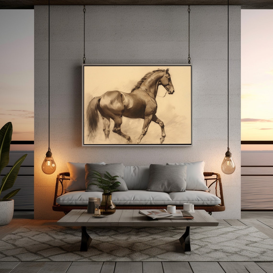 Antique Horse Sketch Painting Moody Drawing Dark Academia Print - Image 4