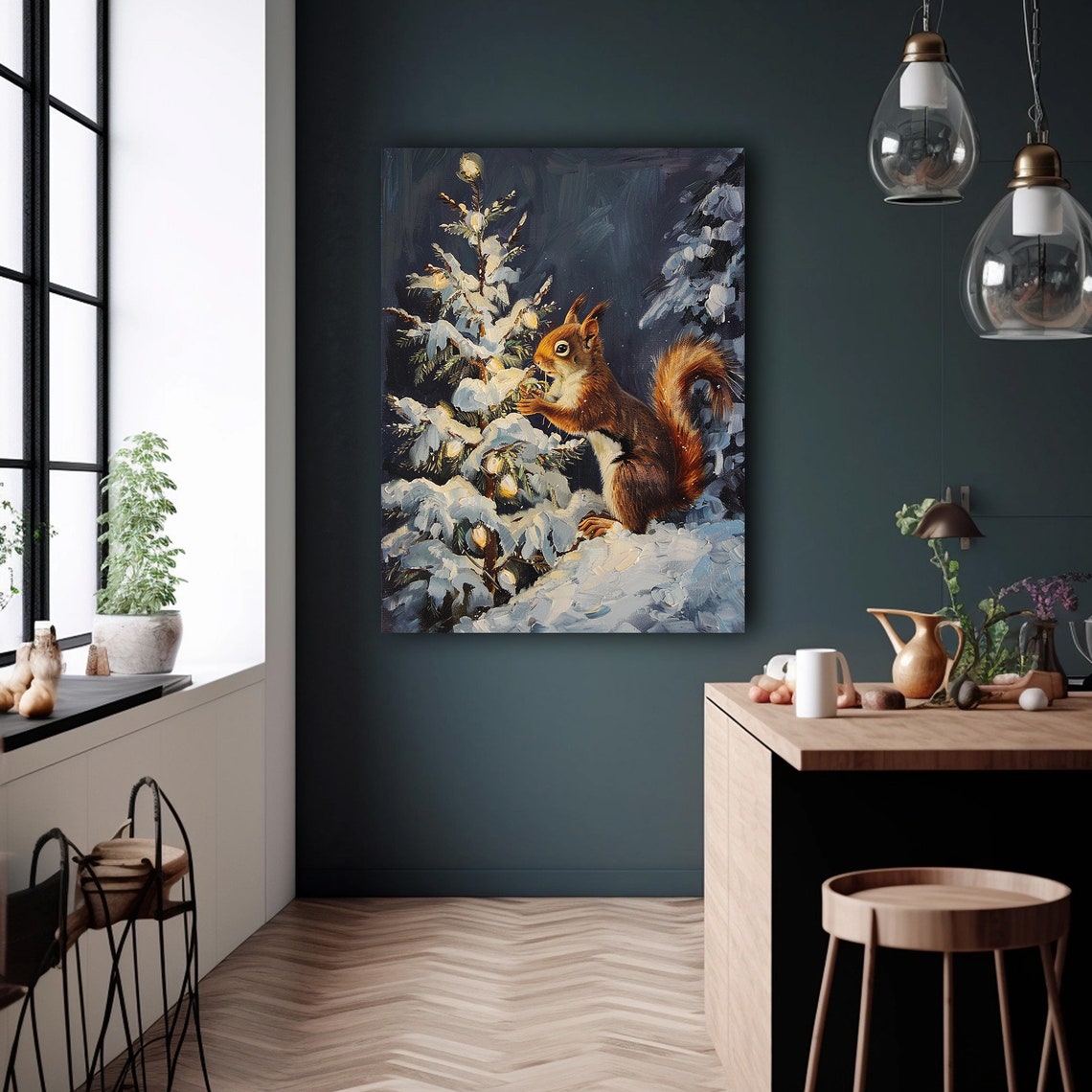 Christmas Squirrel Print Cute Squirrel Painting Christmas Decor Winter Holiday Art Wall Art - Image 5