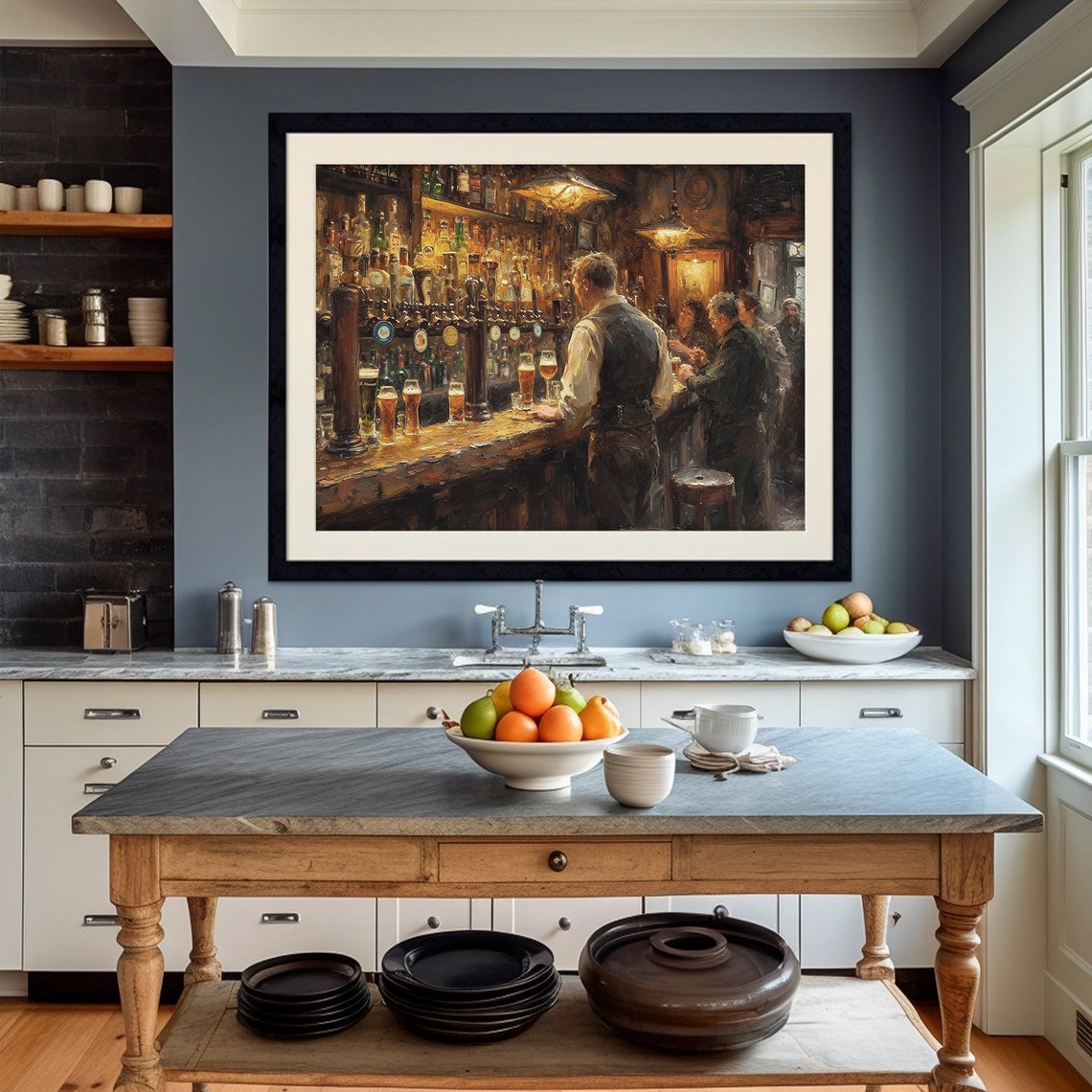 Moody St Patricks Day Prints People In Irish Pub Art Dark Irish Wall Decor Cottagecore Painting - Image 3