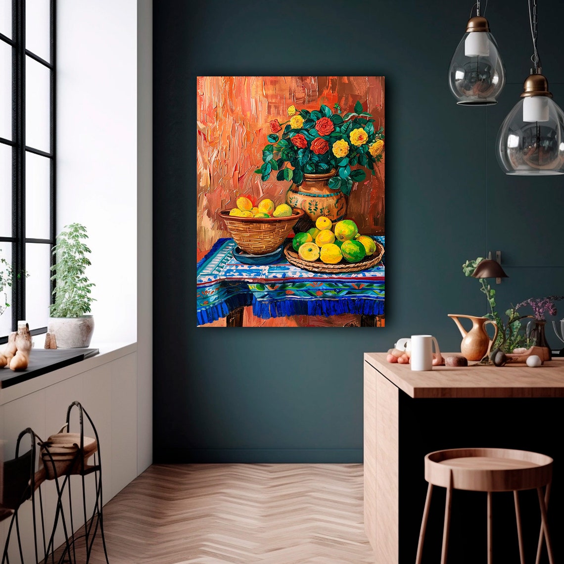 Kitchen Still Life Roses Lemons Limes Clay Vase Colorful Art Poster - Image 4