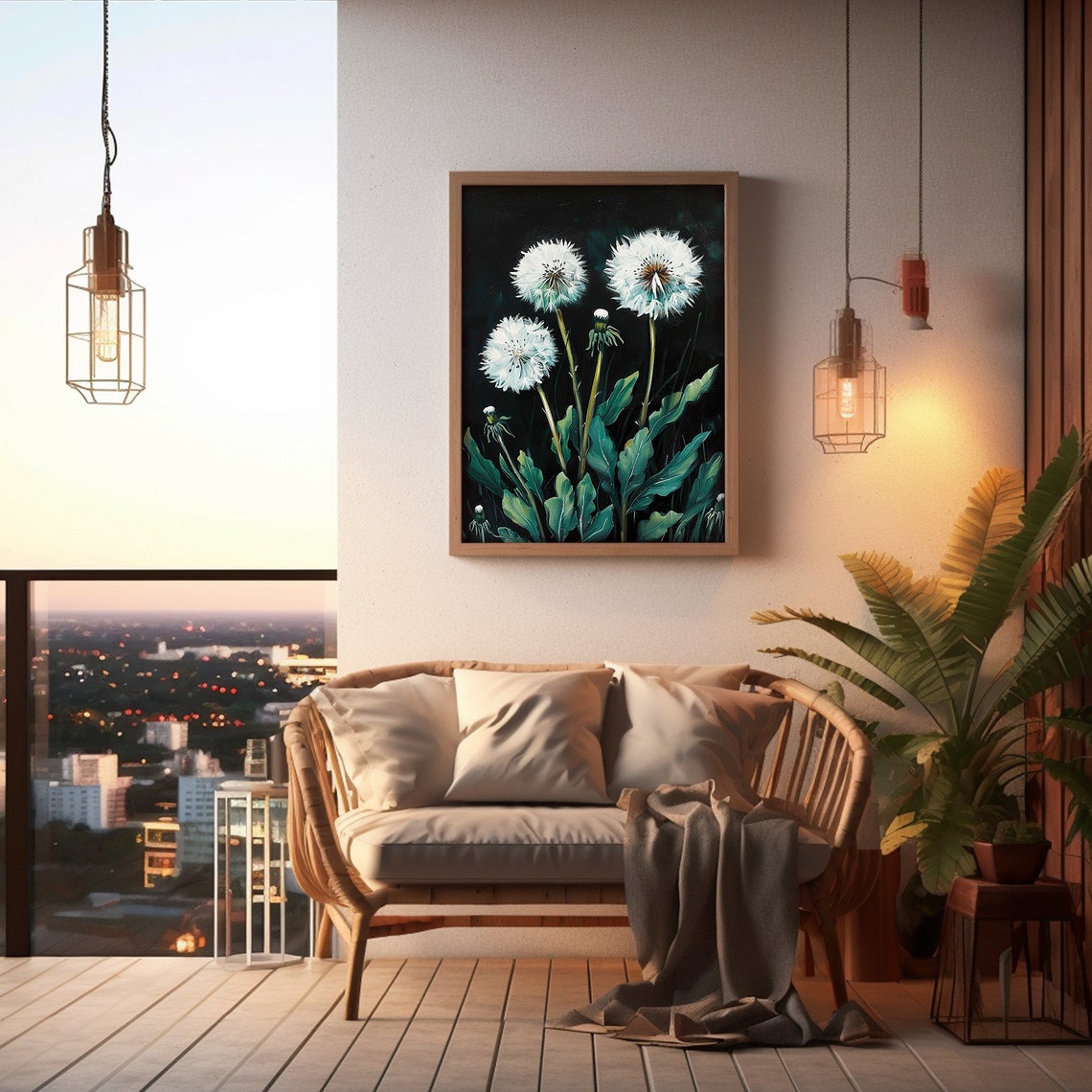 Dandelion Seed Heads Dark Green Night Botanical Artwork Poster - Image 4