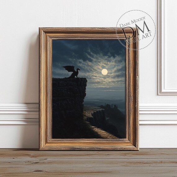 Dragon Moon Wall Art Gothic Fantasy Castle Night Print
