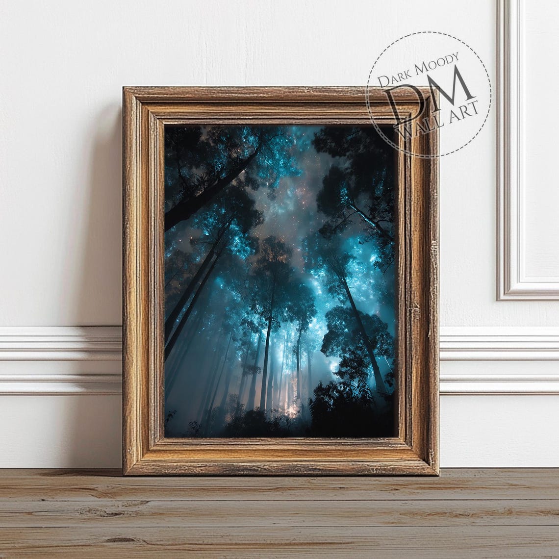 Enchanted Forest Night Wall Art Gothic Misty Starry Sky Scene