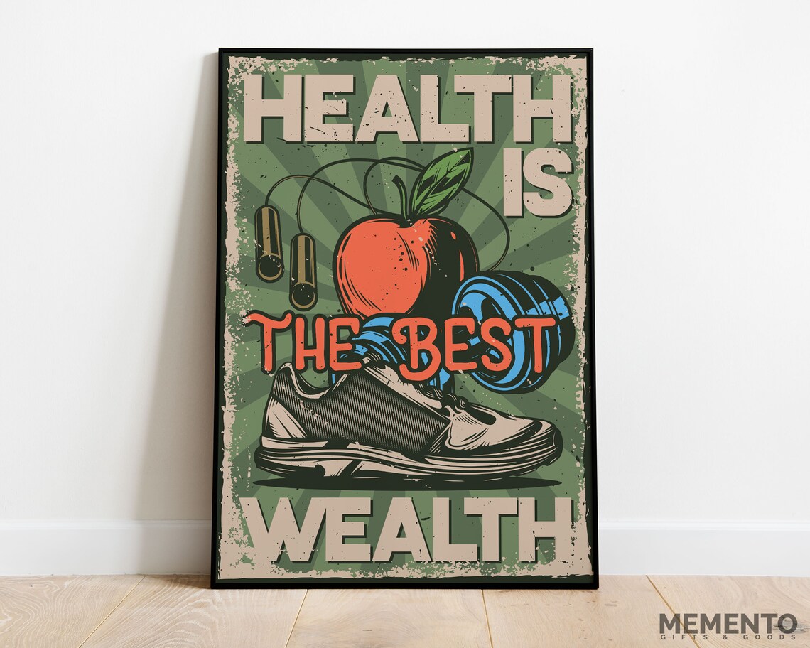 Health Is the Best Wealth Retro Gym Motivation Fitness Poster