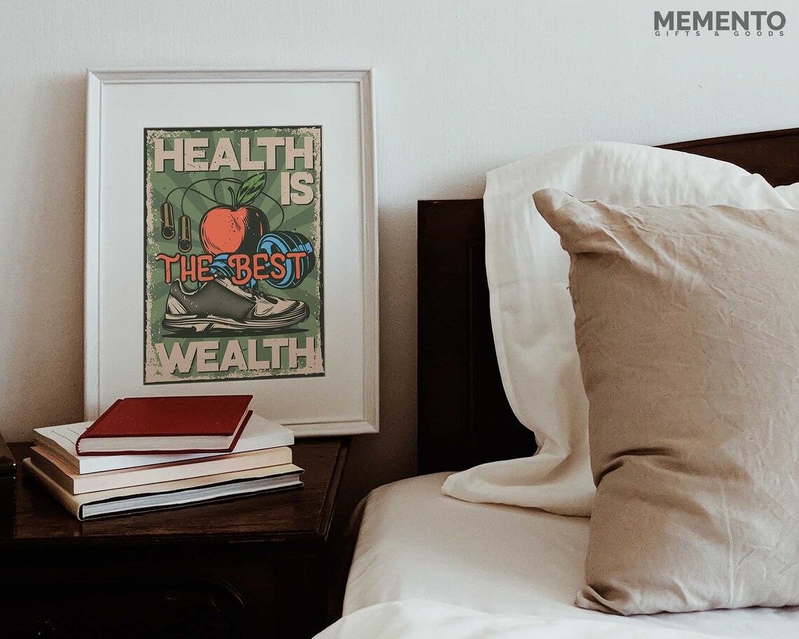 Health Is the Best Wealth Retro Gym Motivation Fitness Poster - Image 2
