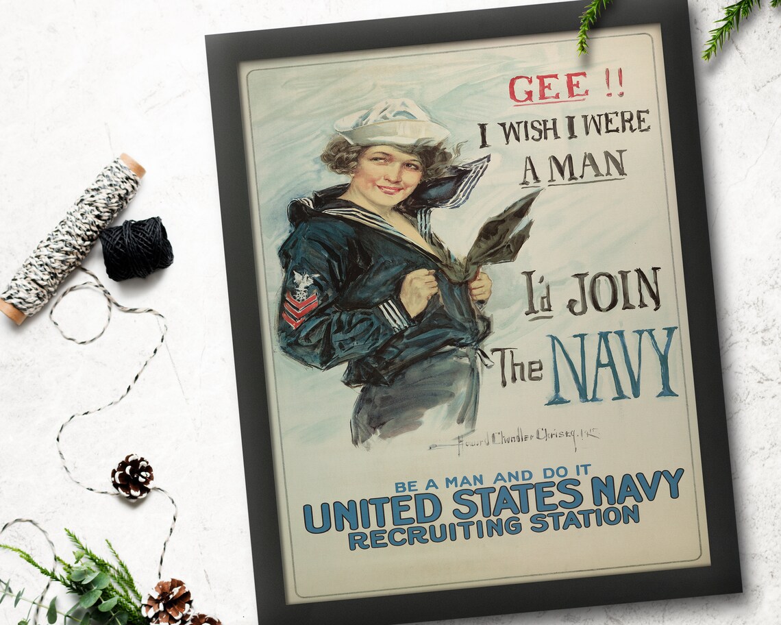 Gee I Wish I Were a Man Join the Navy Vintage Recruitment Poster - Image 4