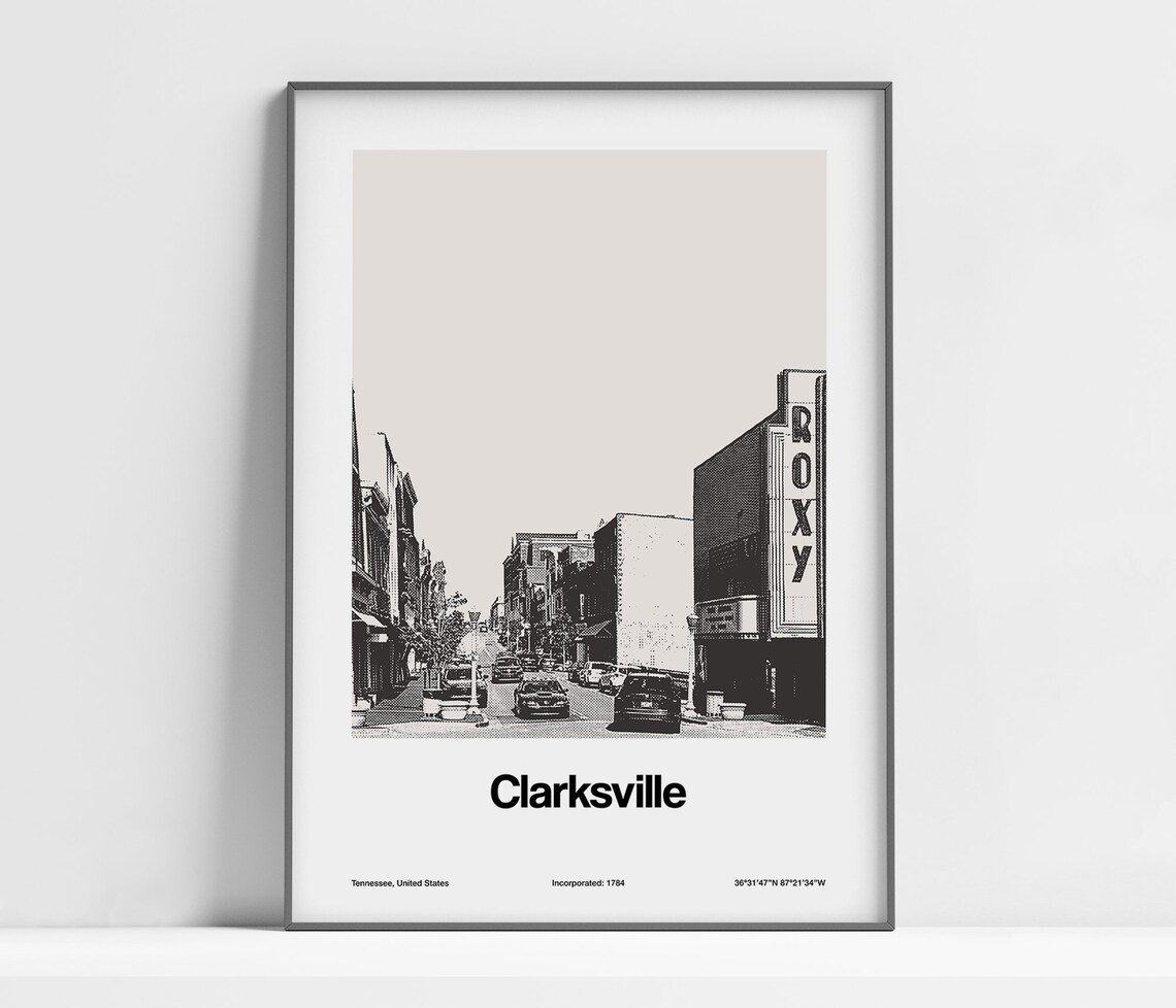 Clarksville TN, Minimalist Custom City Print