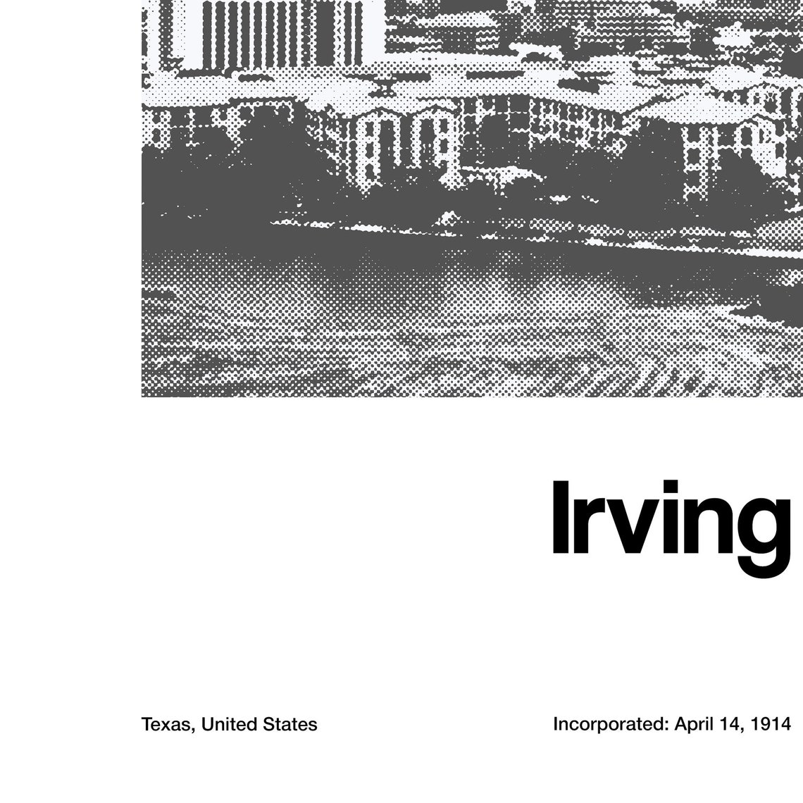 Irving Texas Skyline Poster, Black White Minimalist - Image 3
