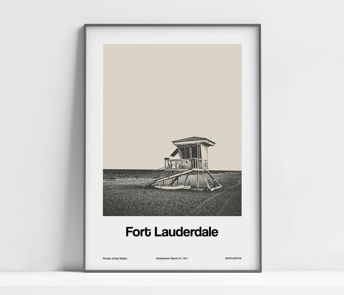 Fort Lauderdale Florida Travel Poster, Minimalist City Print