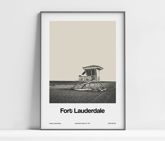 Fort Lauderdale Florida Travel Poster, Minimalist City Print