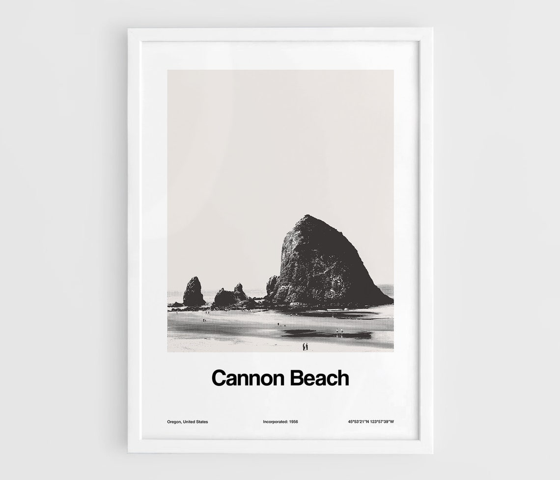 Cannon Beach Oregon Poster, Minimalist Travel Poster