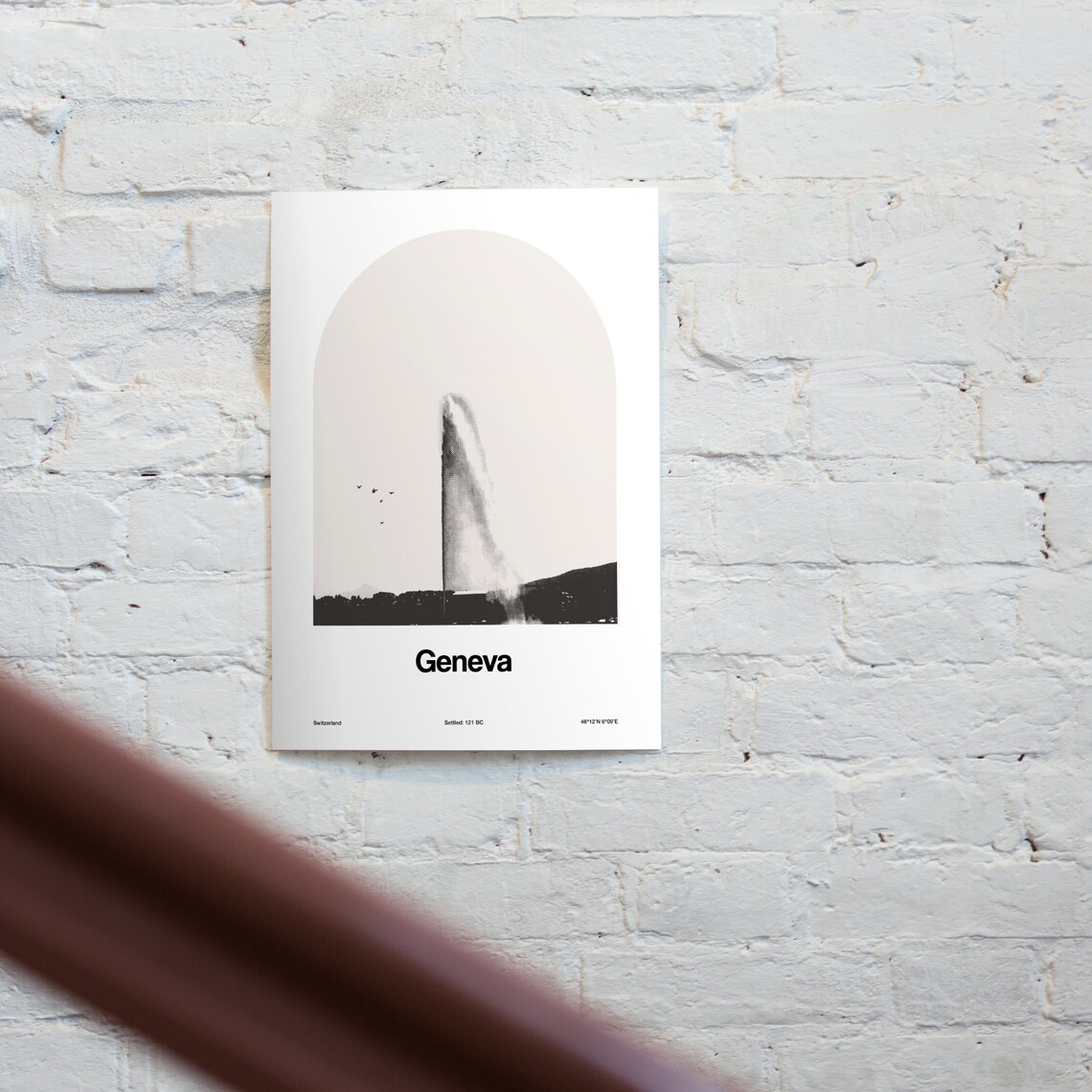 Geneva Switzerland Print Geneva Fountain Swiss Poster Jet Deau In Genve Swiss Black White Wall Art Minimalist Custom City Arch Print - Image 2