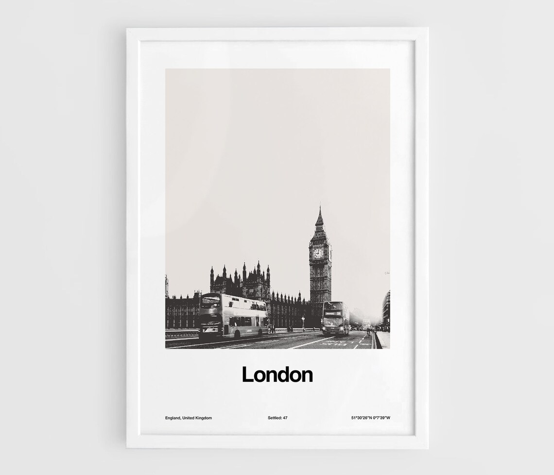 London Skyline, Minimalist Black and White Travel Poster