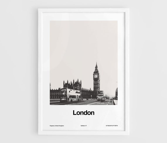 London Skyline, Minimalist Black and White Travel Poster