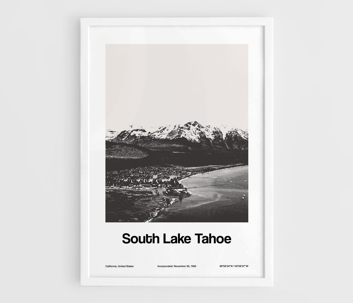 South Lake Tahoe Minimalist Travel Poster, Custom Winter Town