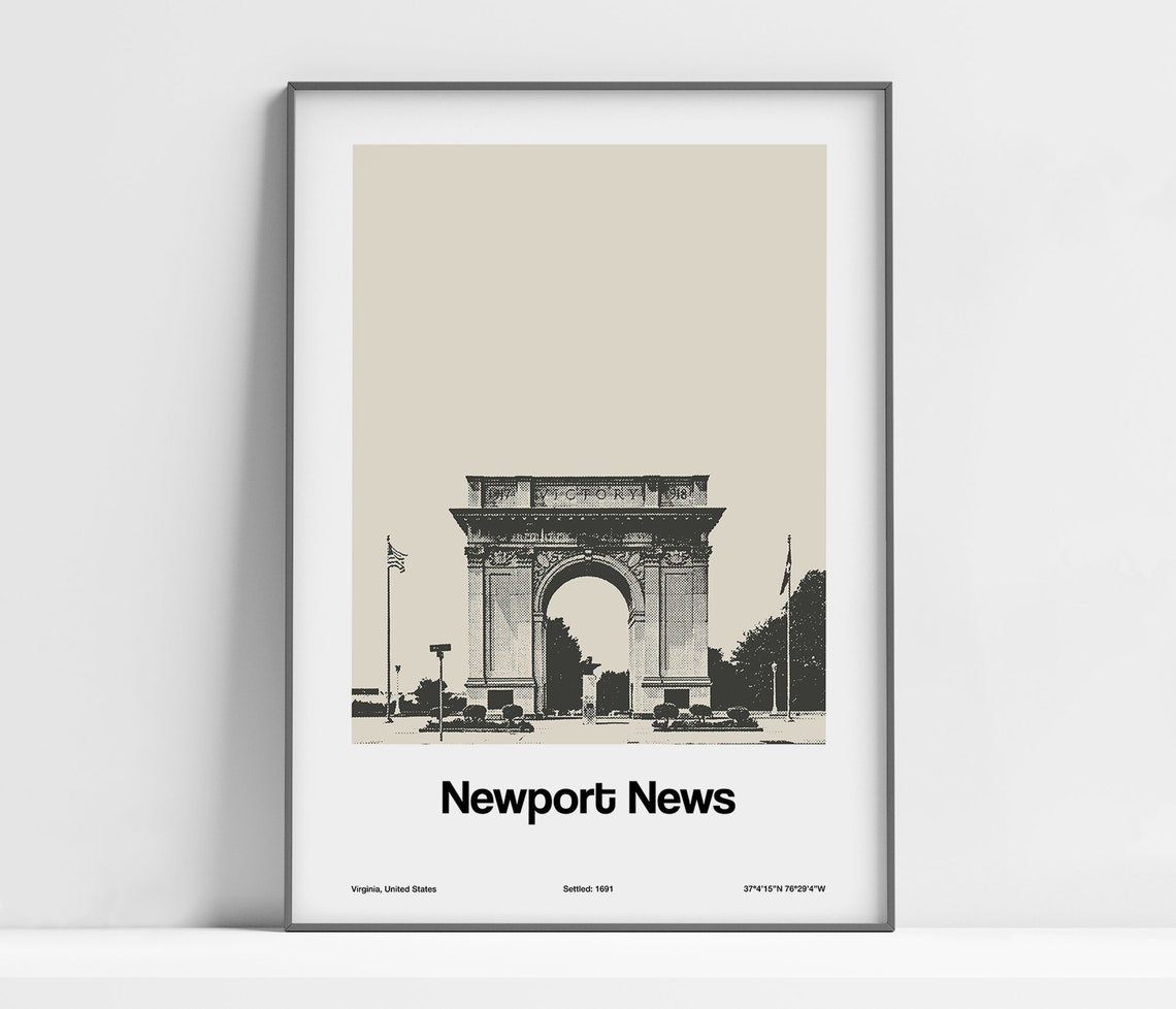 Newport News Virginia Print Newport News Va Poster Newport News Victory Arch Downtown Newport News Wall Art Minimalist Custom City Print