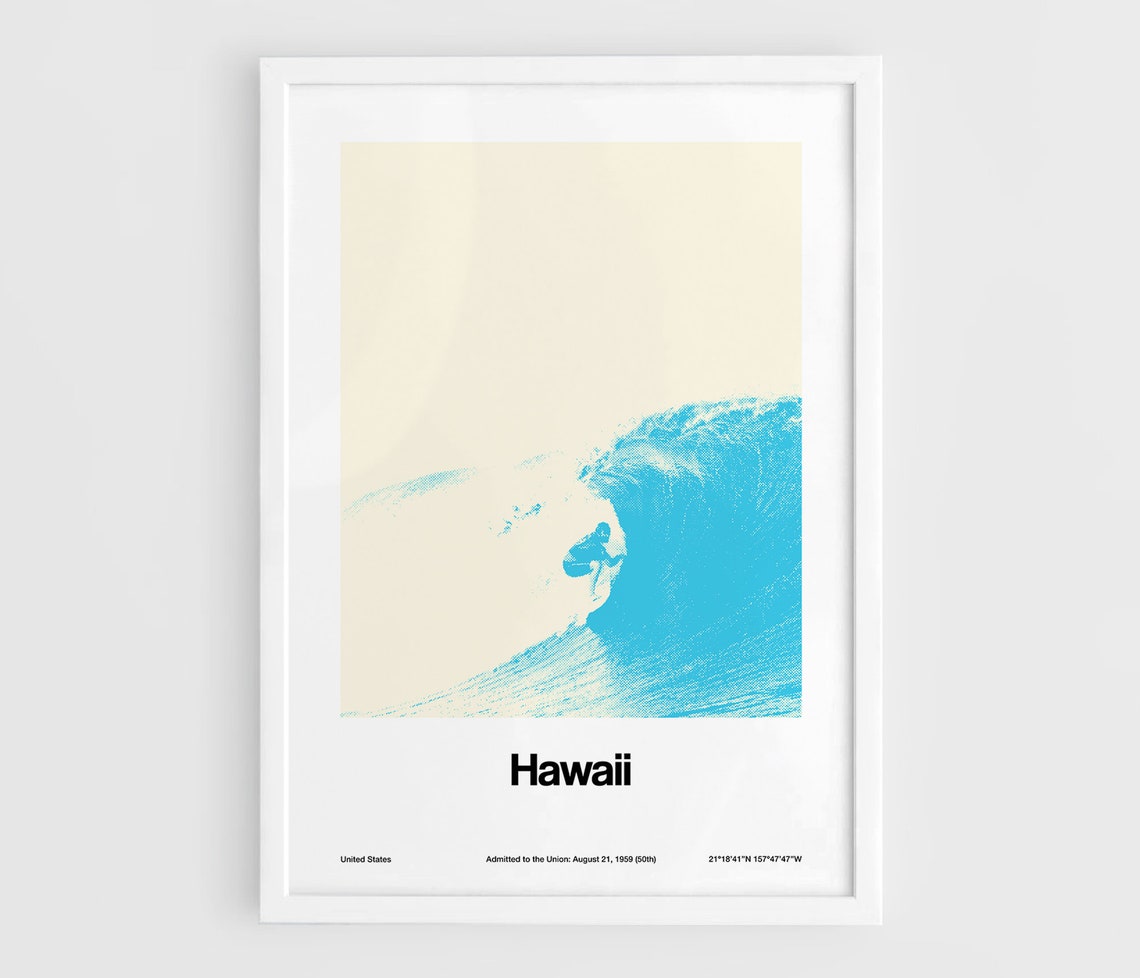 Hawaii Aloha Surfing Beach Travel Poster, Oahu