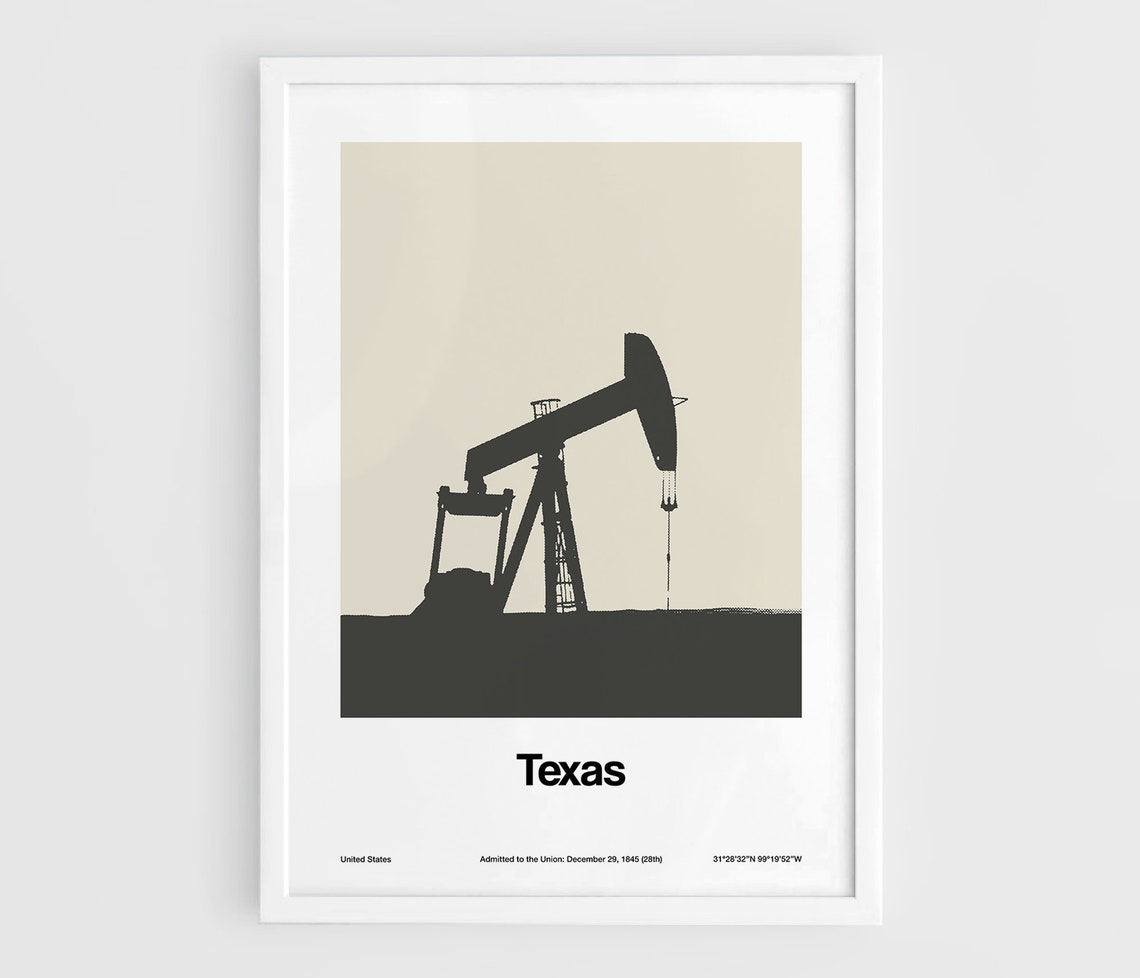Texas Oil Well Minimalist Poster, Black White