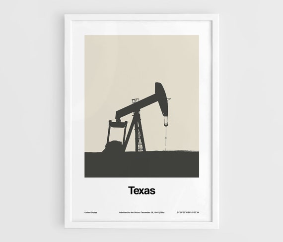 Texas Oil Well Minimalist Poster, Black White