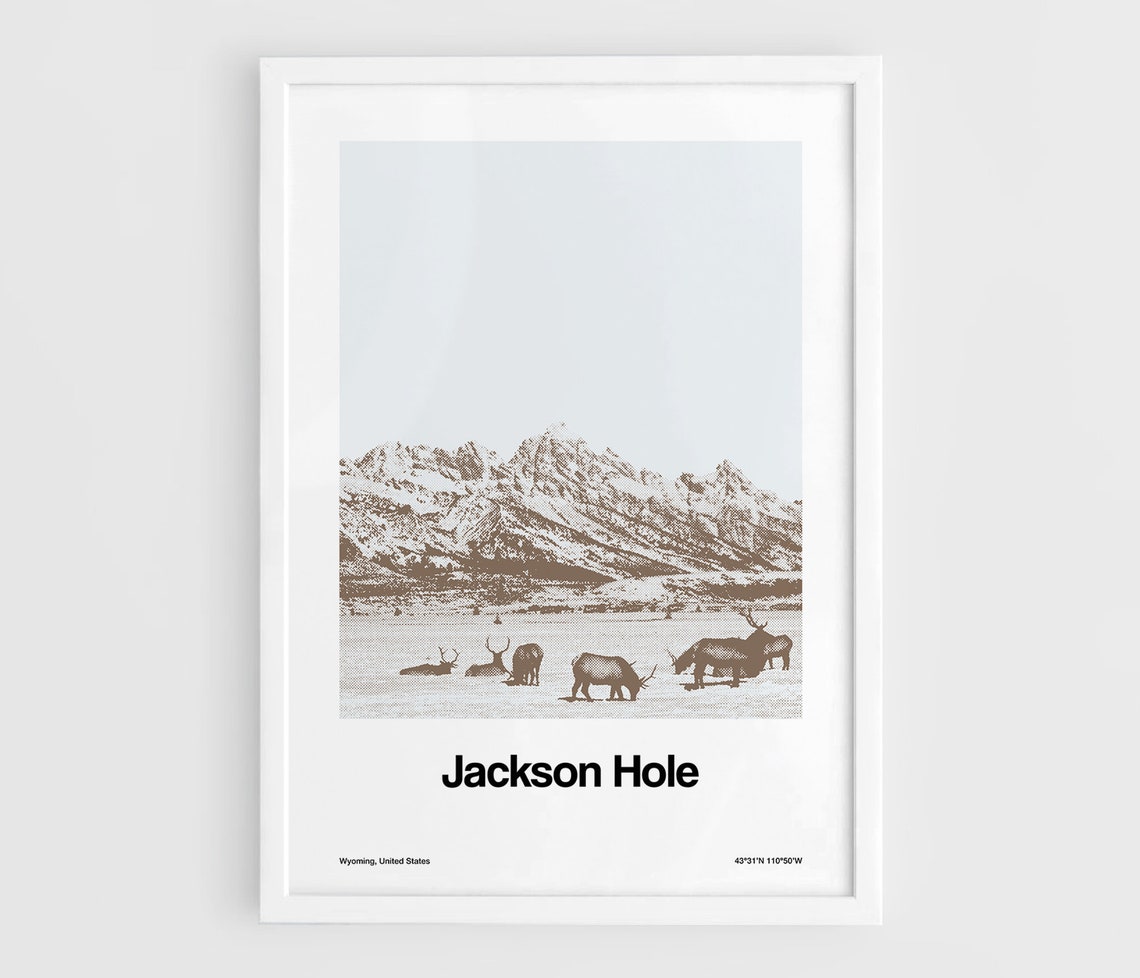 Jackson Hole Valley Wyoming Travel Poster, Minimalist
