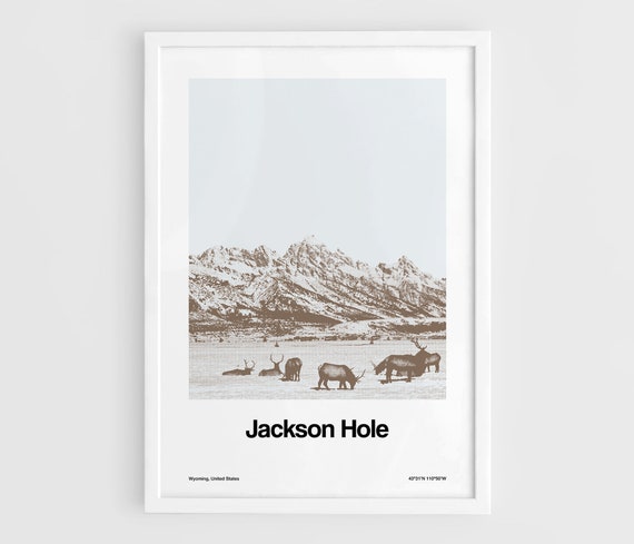 Jackson Hole Valley Wyoming Travel Poster, Minimalist