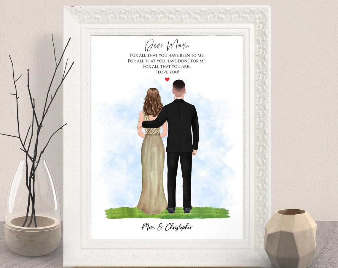 Personalized Groom And Mom Print Art Mother Of The Groom Custom Wedding Art Unique Wedding Gift Mom And Son Drawing Parents Of The Groom