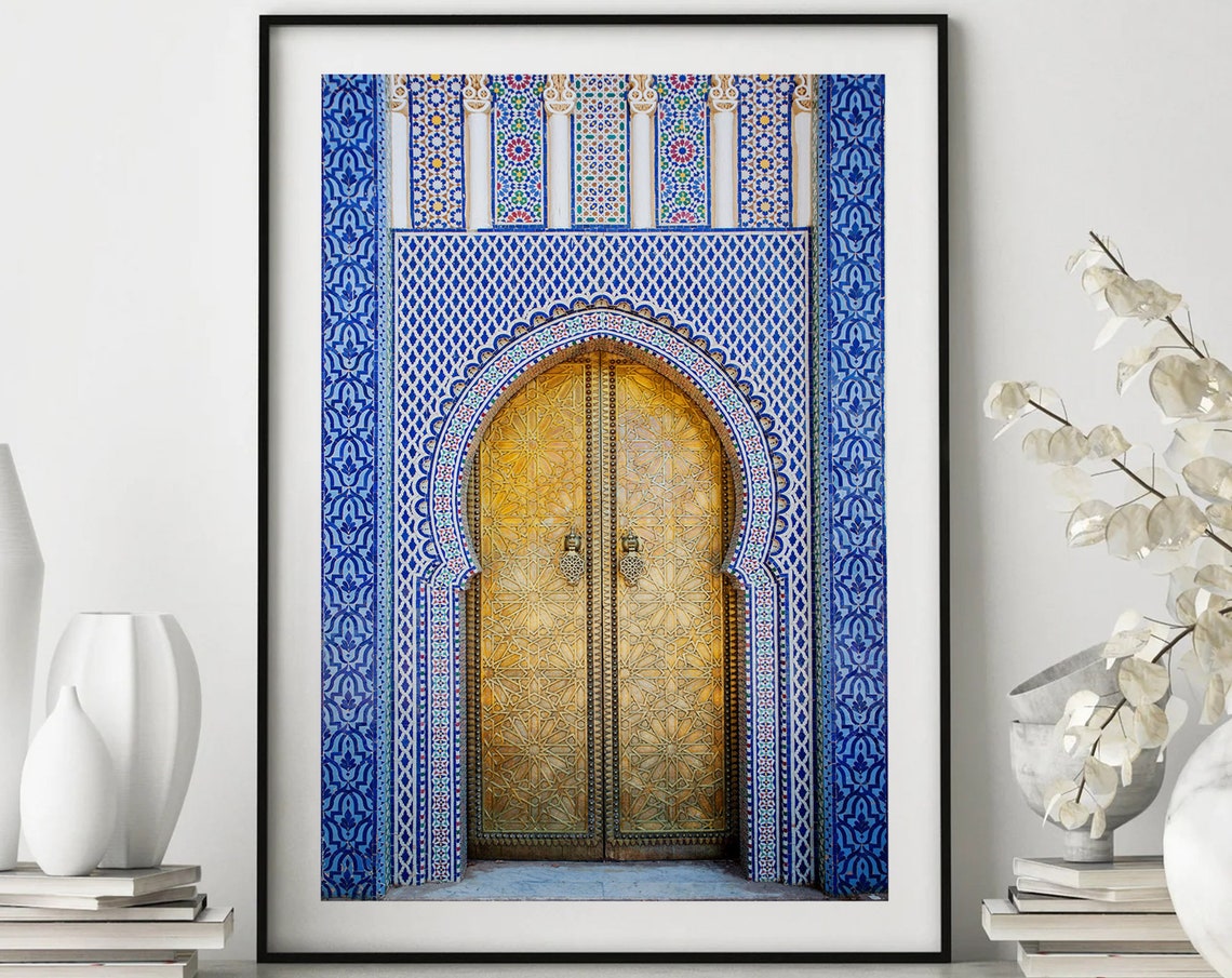 Fes Morocco Royal Palace Golden Door Blue Tile Photography Poster