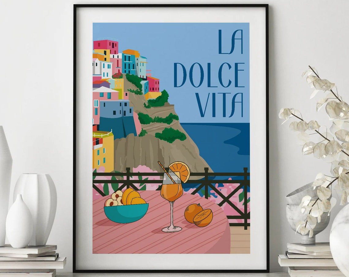 La Dolce Vita Colorful Coastal Cliffside Town Italy Travel Poster