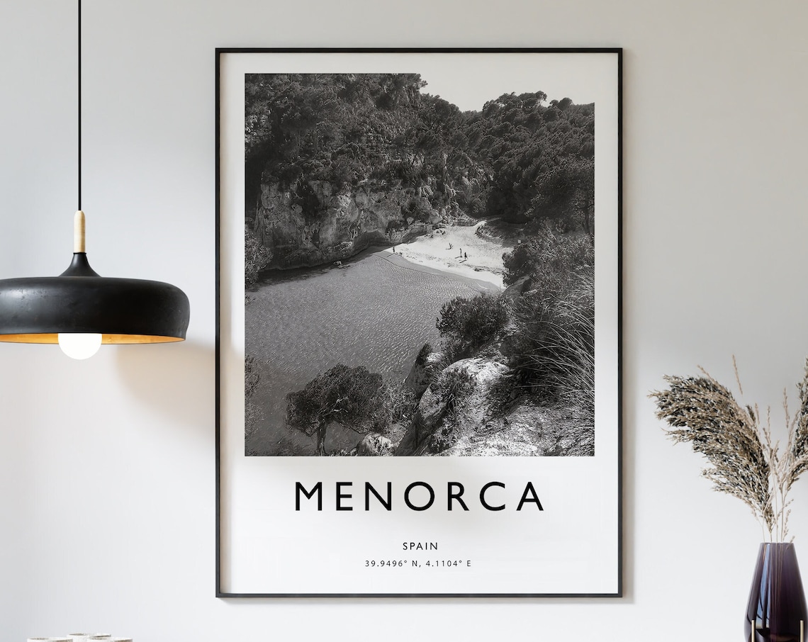 Balearic Menorca Spain Black And White Coastal Cove Photo Poster