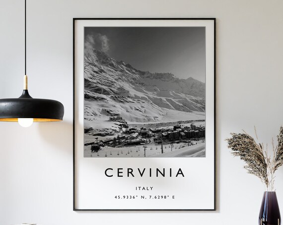 Cervinia Italy Black And White Ski Resort Mountain Photo Poster