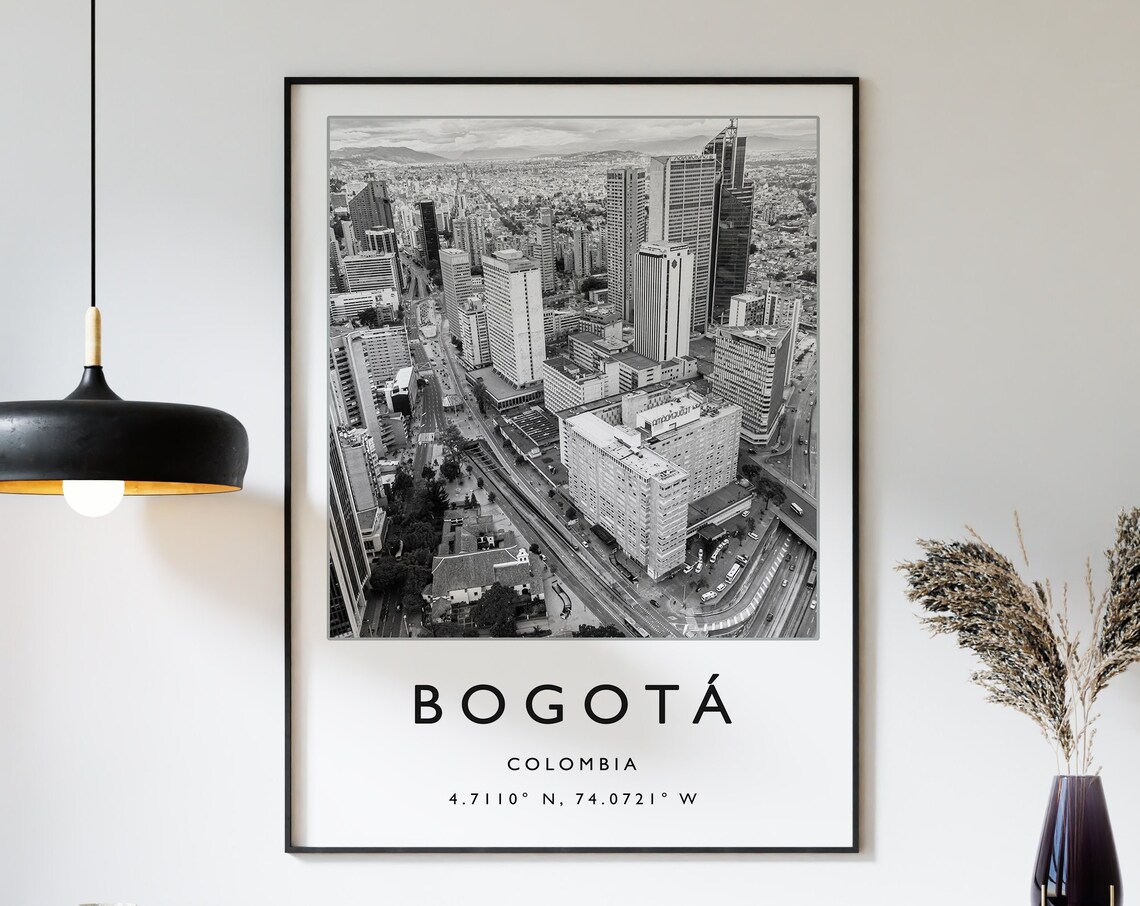 Bogota Colombia Black White Aerial City Skyline Photo Poster