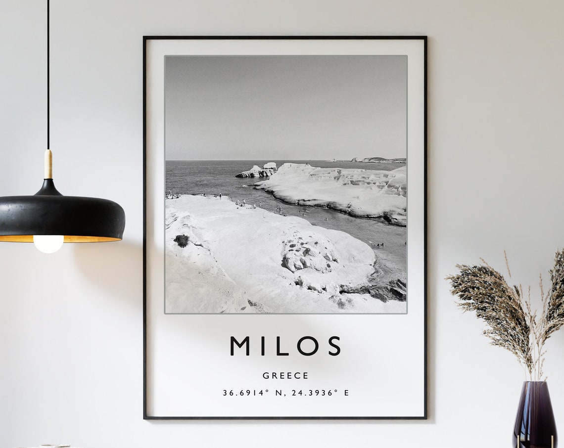 Milos Travel Print Milos Travel Poster Greece Travel Print Beach Travel Poster Sea Travel Art Black And White Travel Gift