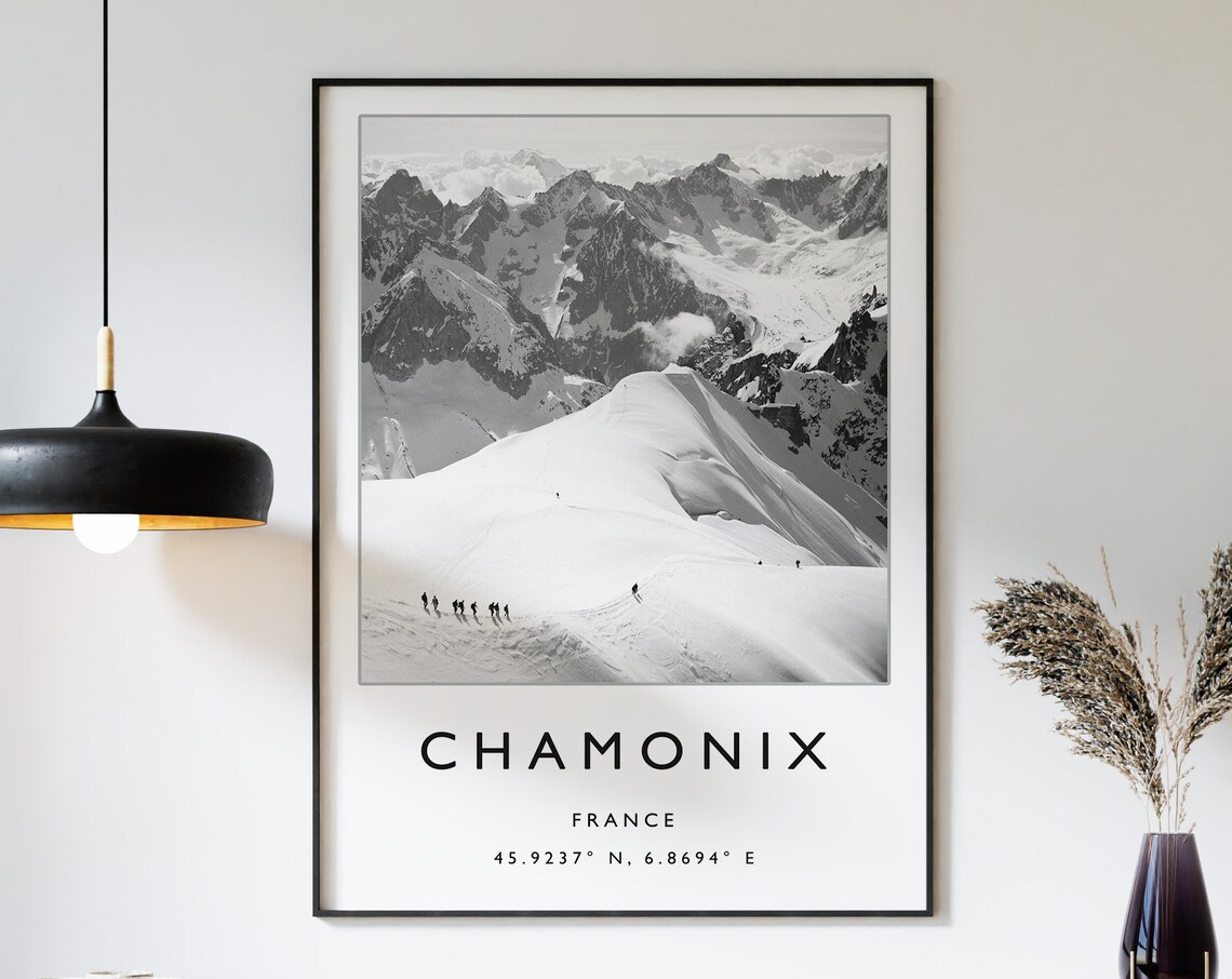 Chamonix France Skiing Travel Poster, Winter Sport Art