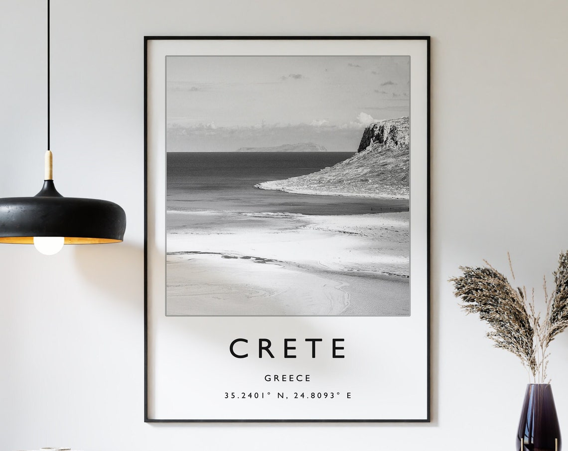Crete Travel Print Crete Travel Poster Greece Travel Print Beach Travel Poster Sea Travel Art Black And White Travel Gift