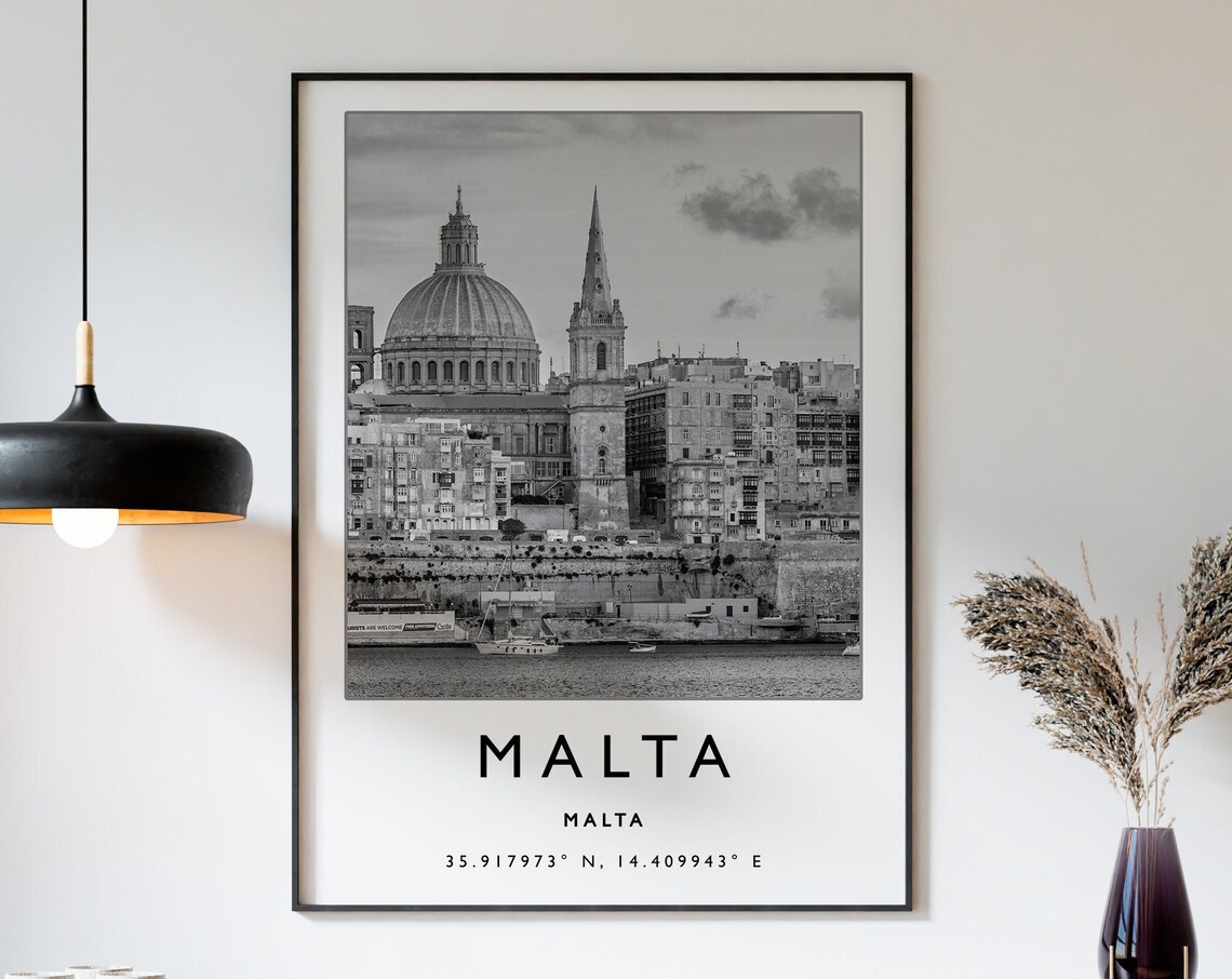 Malta Travel Poster, Black and White Travel Art