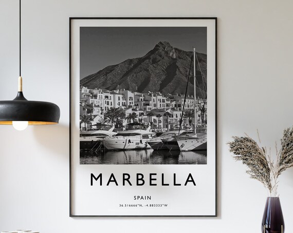 Marbella Black And White Travel Poster, Spain