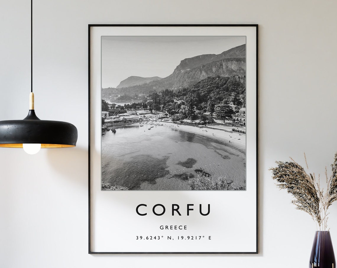 Corfu Travel Print Corfu Travel Poster Greece Travel Print Beach Travel Poster Sea Travel Art Black And White Travel Gift