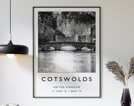 Cotswolds Travel Poster, England Black and White