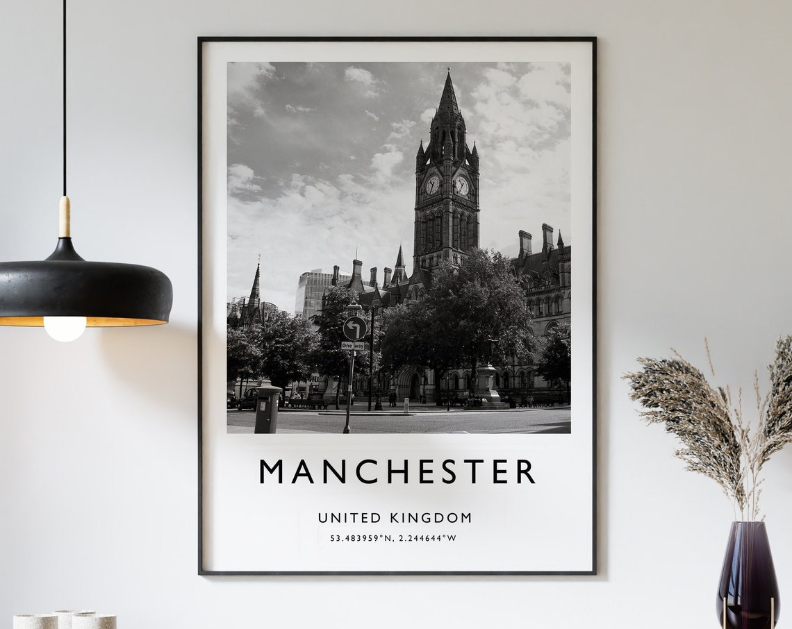 Manchester Travel Print Manchester Travel Poster England Travel Print Travel Art Travel Decor Black And White Print Photographic Art