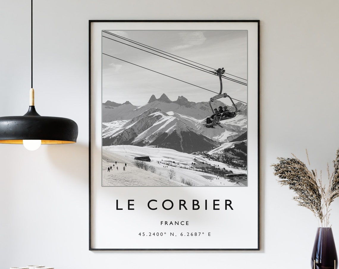 Skiing Travel Poster Le Corbier France Ski Print France Travel Print Skiing Art Skiing Print Winter Sport Art Ski Gift A1a2a3a4