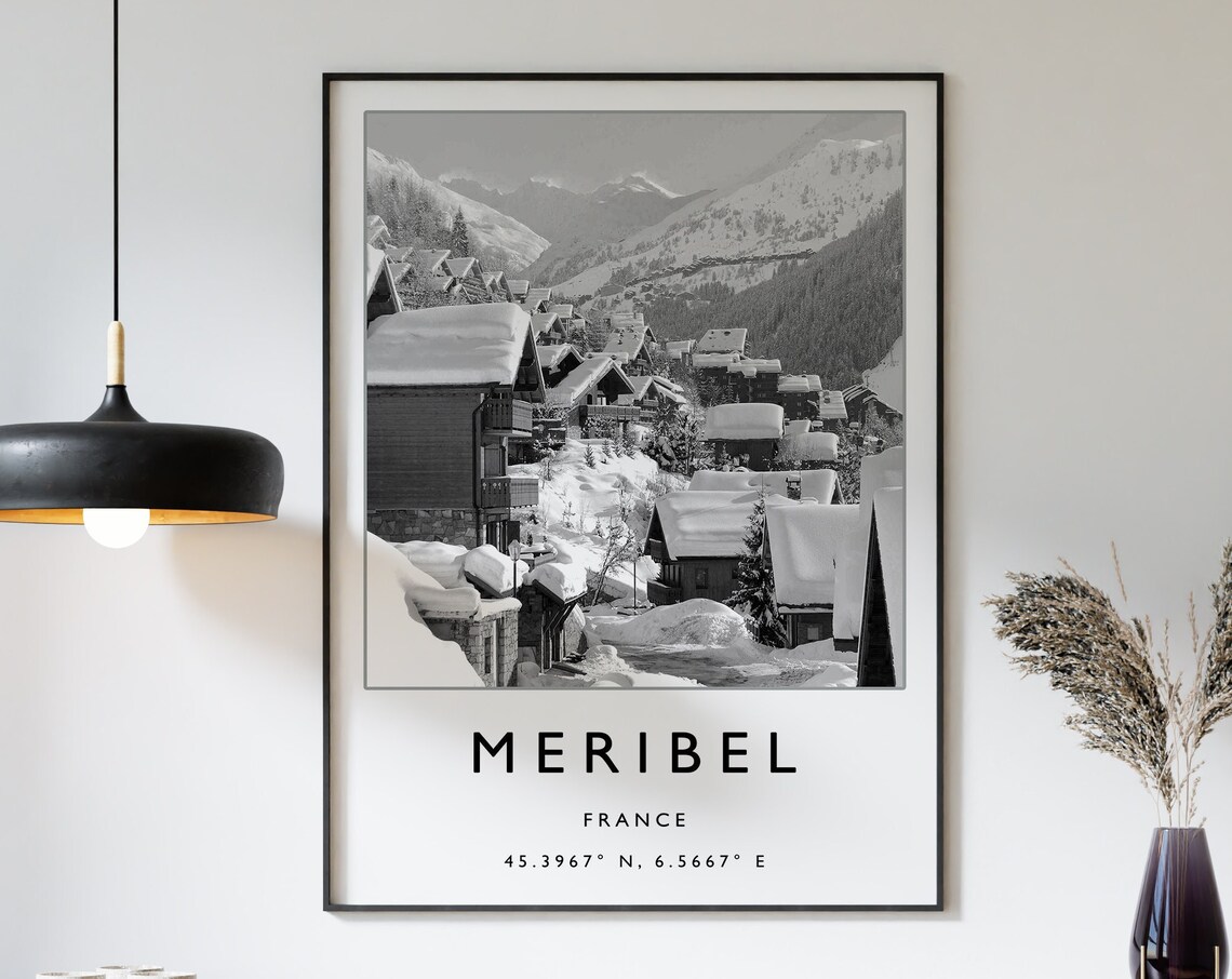 Méribel France Skiing Travel Poster, Winter Sport Art