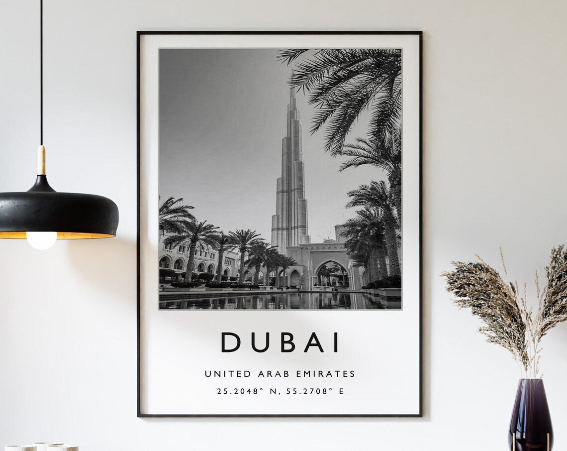 Dubai Travel Poster, UAE Black and White Art Print
