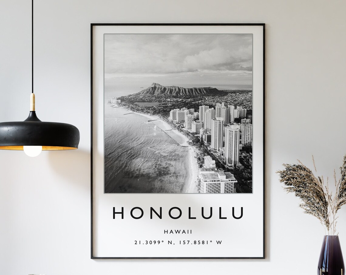 Honolulu Black And White Travel Poster Art Print