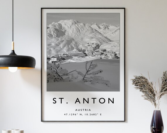 St Anton Austria Black And White Ski Resort Mountain Photo Poster