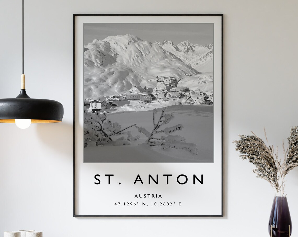 St Anton Austria Black And White Ski Resort Mountain Photo Poster