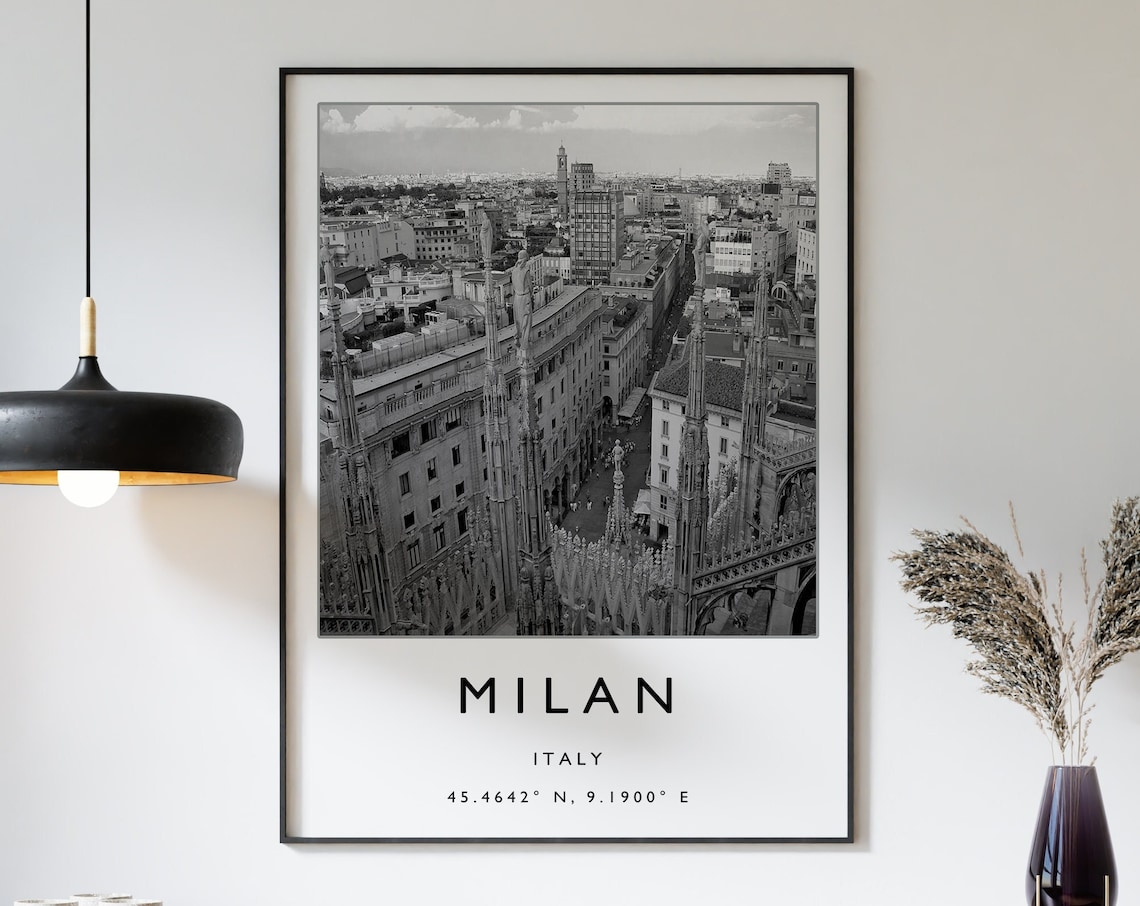 Milan Italy Black And White Duomo Cathedral Spires Photo Travel Poster