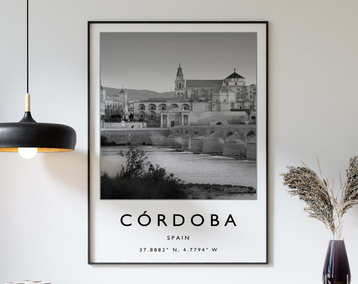 Cordoba Spain Roman Bridge Historic Black and White Photo Poster